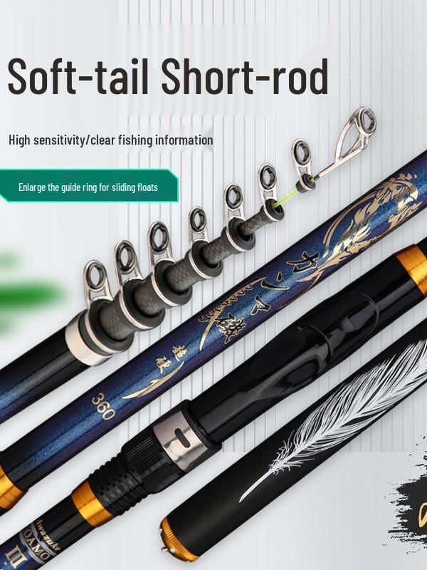 Retractable 70cm Carbon Fiber Rock Fishing Rod with Fiberglass Tip for Hand/Sea Dual Use 1.8m