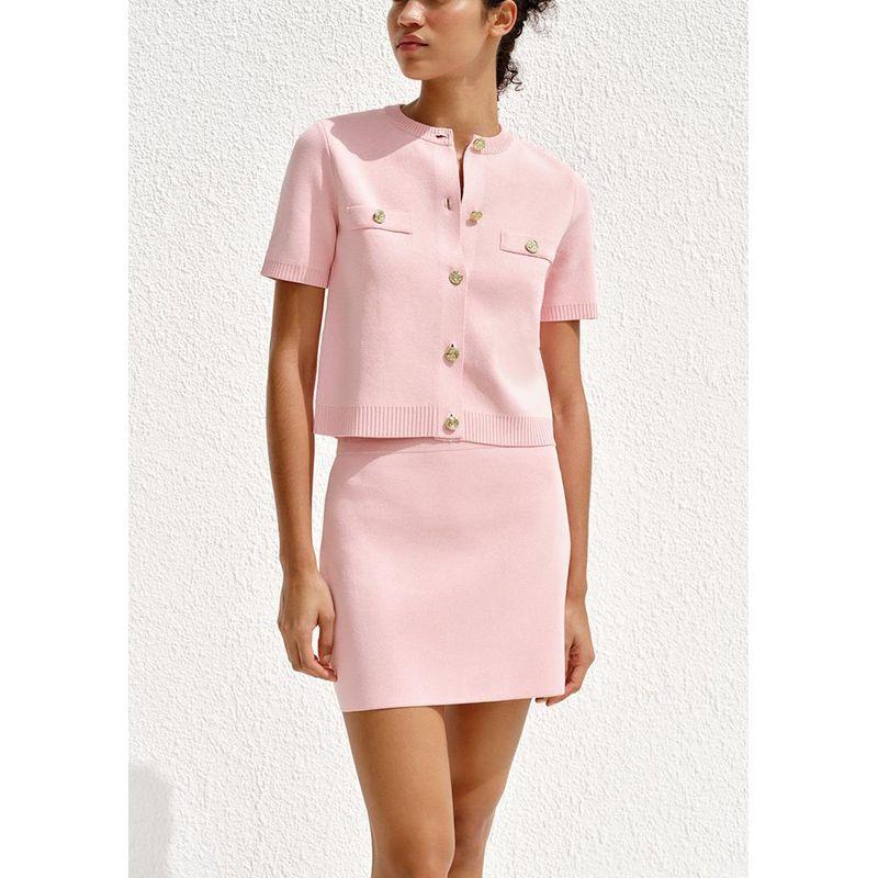 Short Sleeve Minimalist Easiest for Match Knitting Outwear 1822022 Normcore Elegant Mini Skirt 1822023