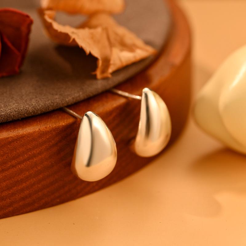 S925 Silver Teardrop Stud Earrings with Brass Texture - European and American Style
