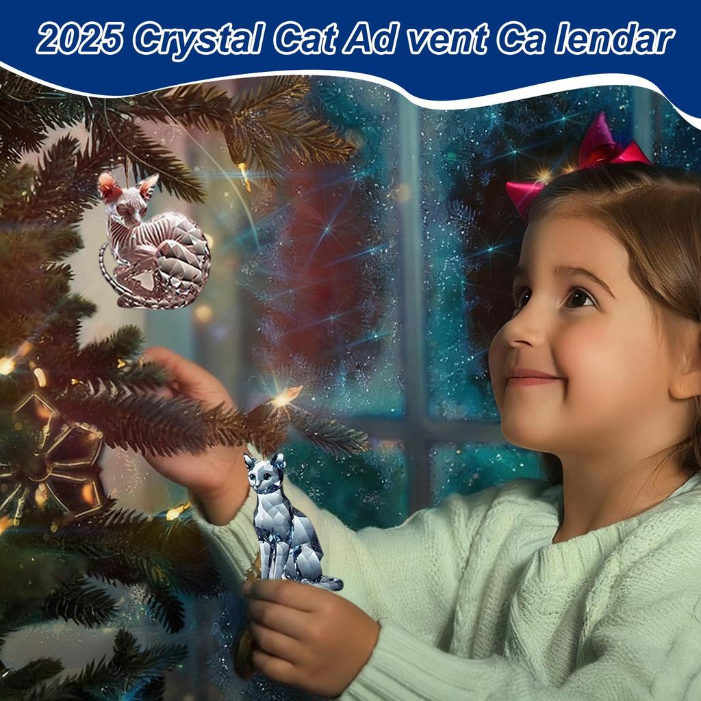 2D Cute Cat Advent Calendar 24 Days Christmas Countdown Calendar Acrylic Hanging Ornament for Xmas Tree Home Car Mirror Decor