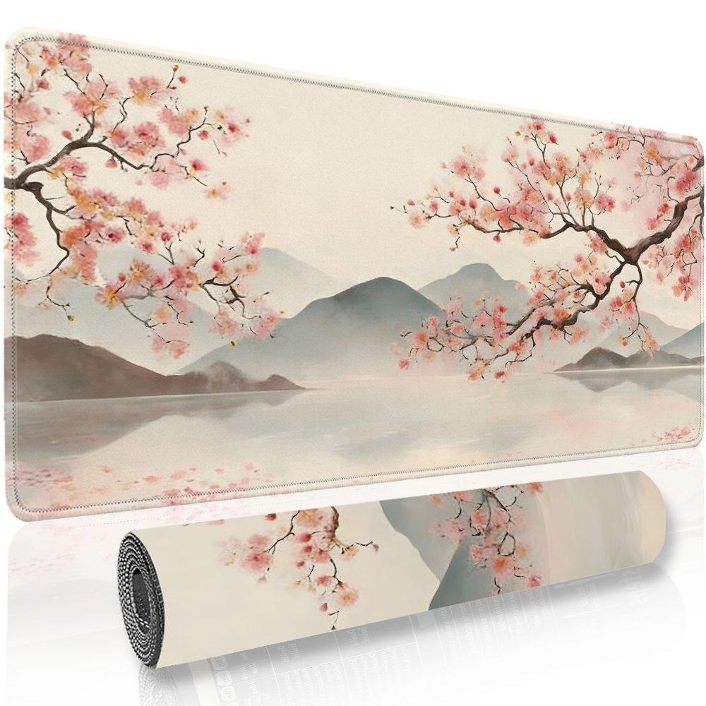 Large Game Mouse Pad Japanese Style Cherry Blossom Landscape Painting Antislip Rubber Bottom Deskmat Mousepads Mause Keyboard
