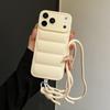 Fashion Down Jacket Lanyard Crossbody Case for iPhone 17 16 15 Pro Max 14 Plus 13 12 11 Air X Xr Xs Long Strap Solid Color Cover