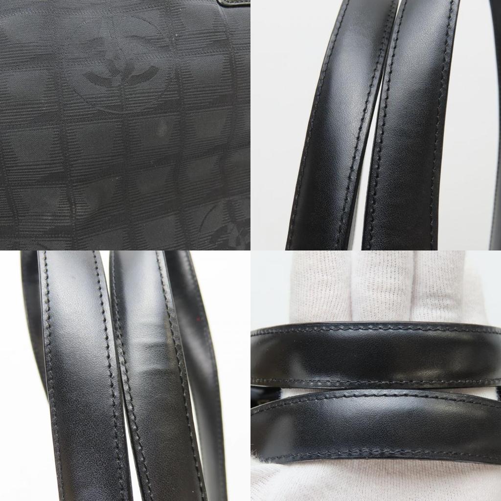 Used CHANEL Tote Bag PM New Travel Line Jacquard Nylon/leather Black COCO Mark