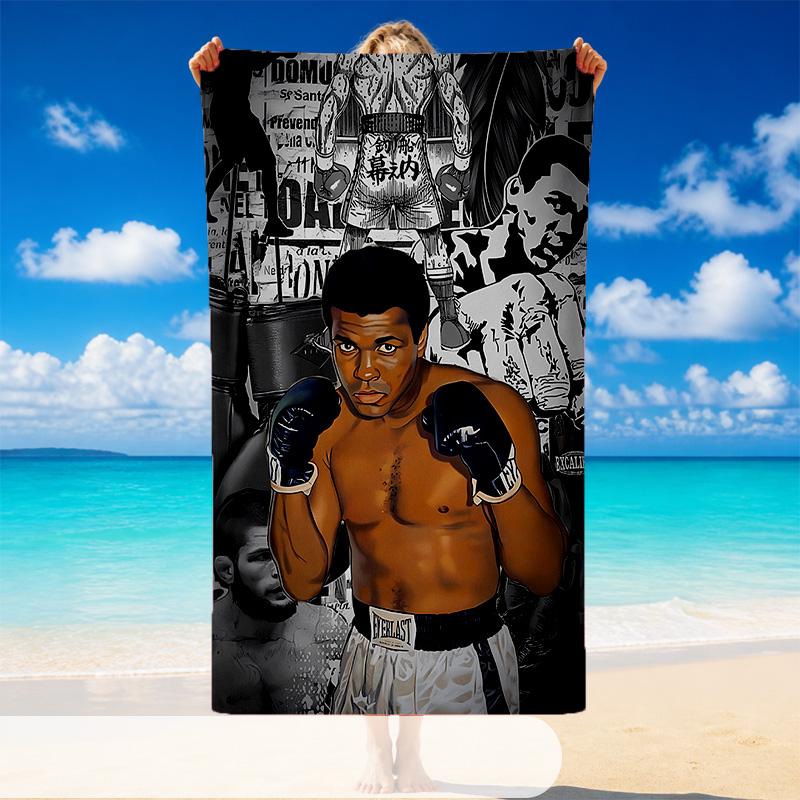Sneldrogende Strandhanddoek Muhammad Ali Patroon, Lichtgewicht Absorberende Handdoek voor Zwembad Strand Vakantie Gebruik