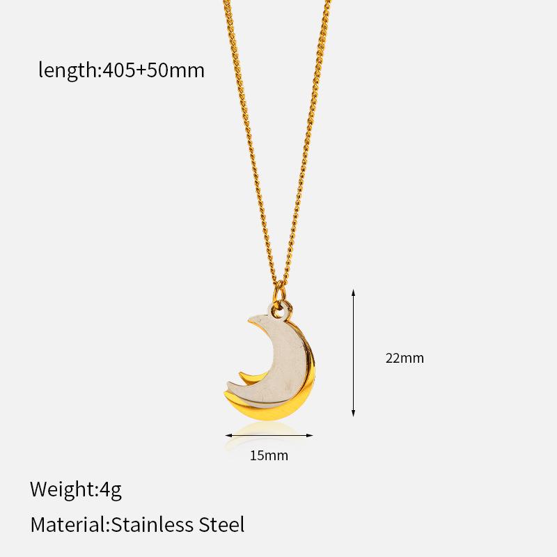 

Luxury Two-tone Moon Titanium Steel Necklace For Women, Non-fading Clavicle Chain Minimalist Versatile Heart Pendant Fashion Style 4