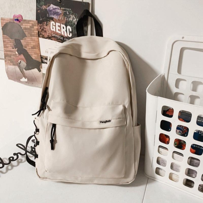 Minimalist School Commuter Backpack with Detachable Duck Plush Keychain Multi Pocket Lightweight Rucksack for Students Travel