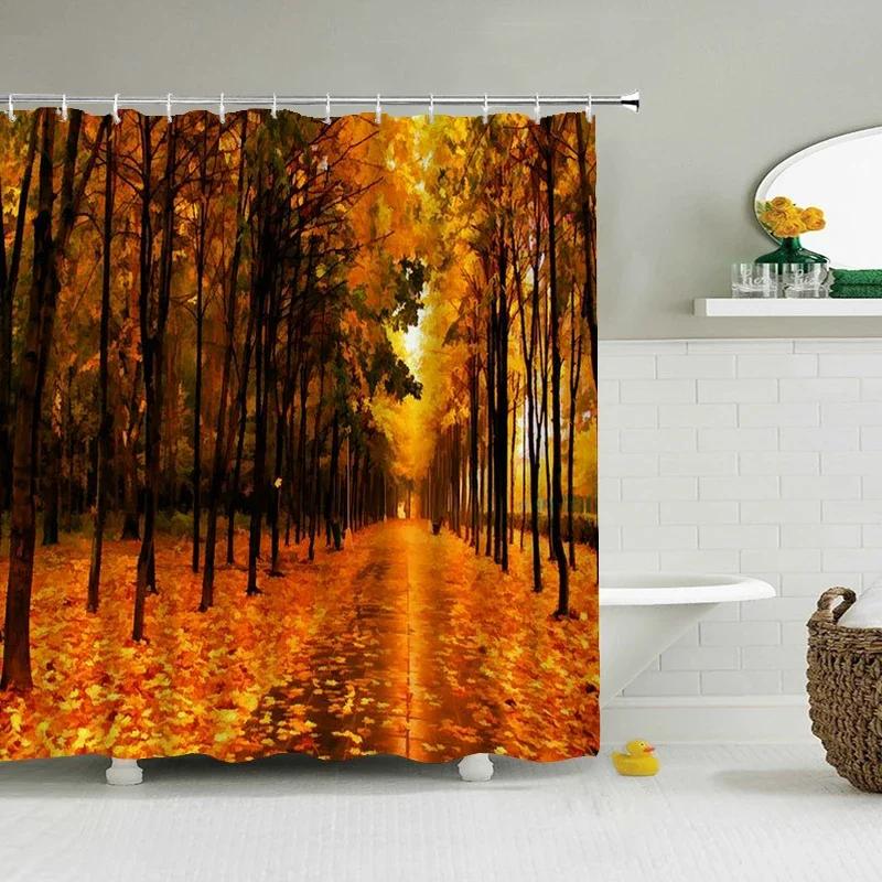 Natural Forest Tree Scenery Shower Curtain Bathroom Waterproof Polyester Fabric Bathroom Curtain 3d Printed Bath Screen Mat
