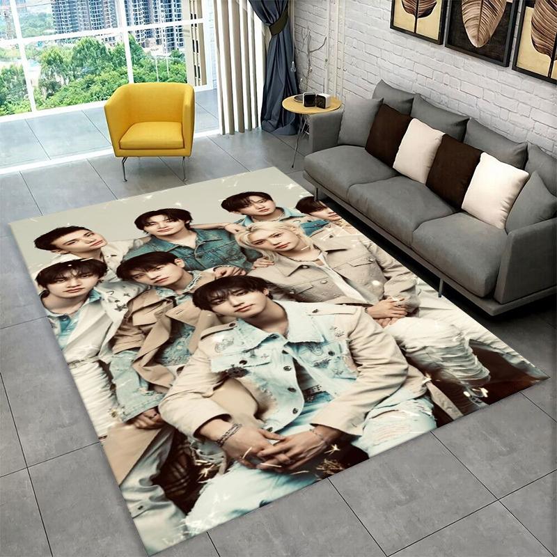 Fashion Kpop Stray Kids Non-Slip Area Rug for Living Room,Bedroom,Playroom,Soft Carpet Floor Mat Home Decor Rug Kids Room Gift