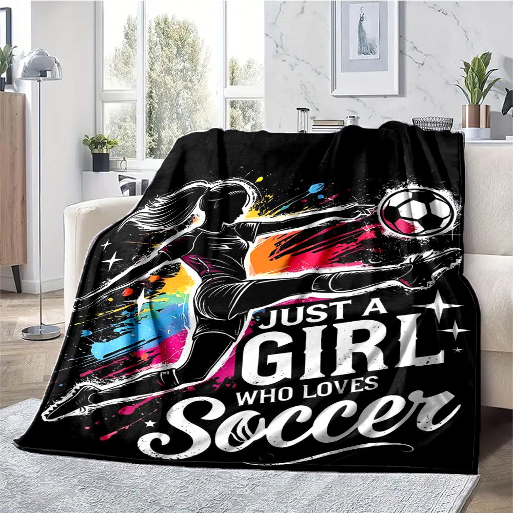Soccer Theme Printed Blanket - Perfect for Couch, Bed, Travel & Outdoor Use | Machine Washable, Cozy & Durable.