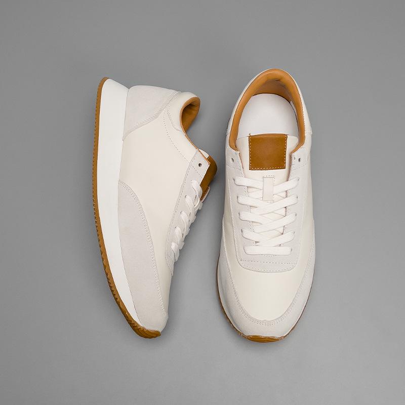 European Luxury Men's Genuine Leather Casual White Shoes - Trendy Summer Forrest Gump Style
