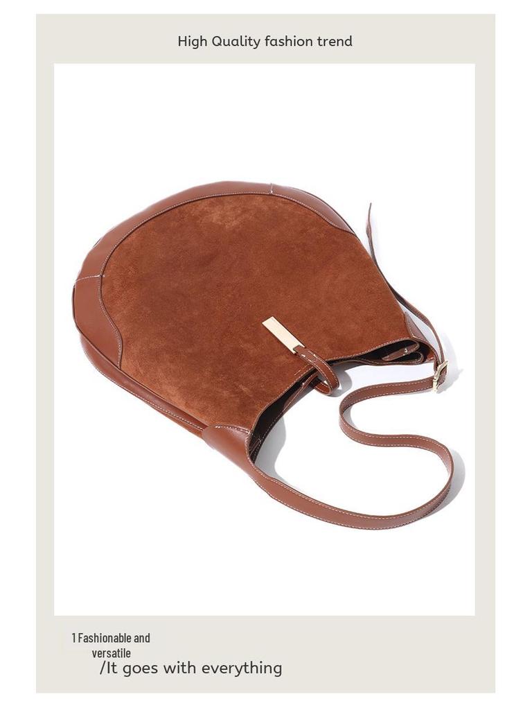 Geantă Tote Semilună Ecvestră Retro din Piele Suede - Geantă de Mână Trendy Tip Gogoașă pentru Subraț