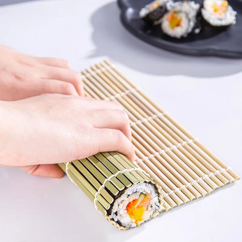 Sushi Roll Bamboo Green White Skin Sushi Mat Curtain Handmade Bamboo Curtain Non-stick Tools Japanese Kitchen Utensils