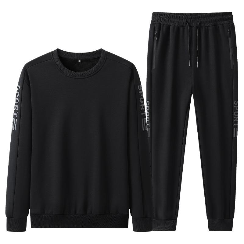 

Костюм с круглым вырезом, мужской осенне-зимний комплект из двух предметов, утолщенный бархат, свободная повседневная спортивная одежда больших размеров, мужская одежда для полных мужчин 6XL