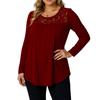 Ladies' Casual And Fashionable Round Neck Collar Lace Long Sleeved Solid Color T-shirt Plus Size Top