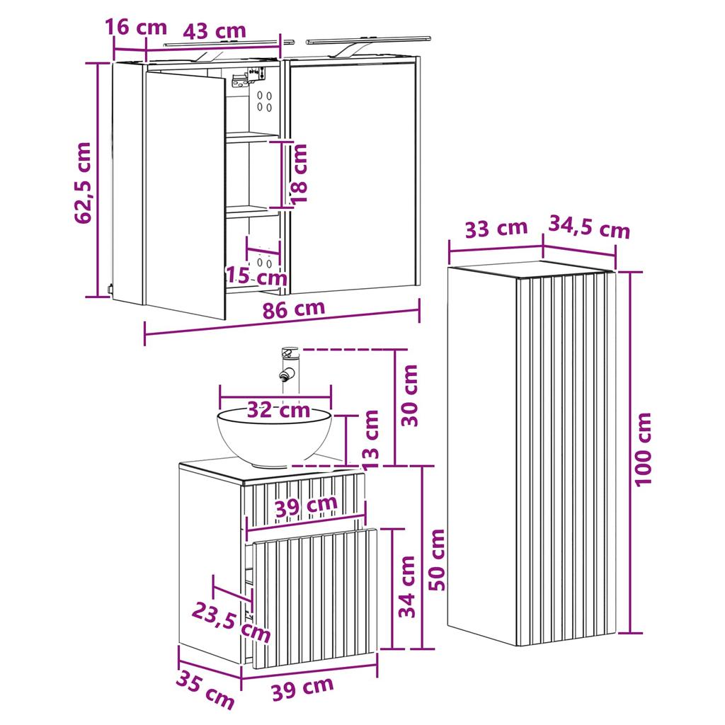 Bathroom Furniture Set 4 Pcs Reclaimed Wood Engineered Wood and Glass