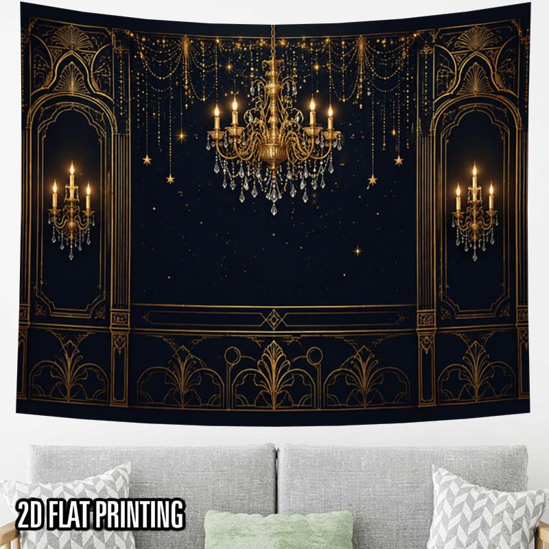 2D Flat - 2D Flat - 2D Flat Print 1pc Tapestry Elegant Palace Chandelier Wall Hanging, Golden Starry Night Decor Ideal Interior Decor for Bedrooms, Li