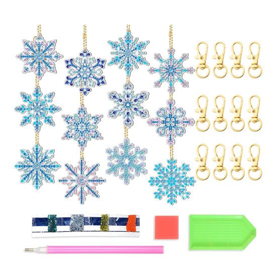 1 sett Snøfnugganheng Diamantmaling nøkkelring 5D nøkkelringer Full Drill Making Art Nøkkelringer Anheng DIY Rhinestone Tilbehør