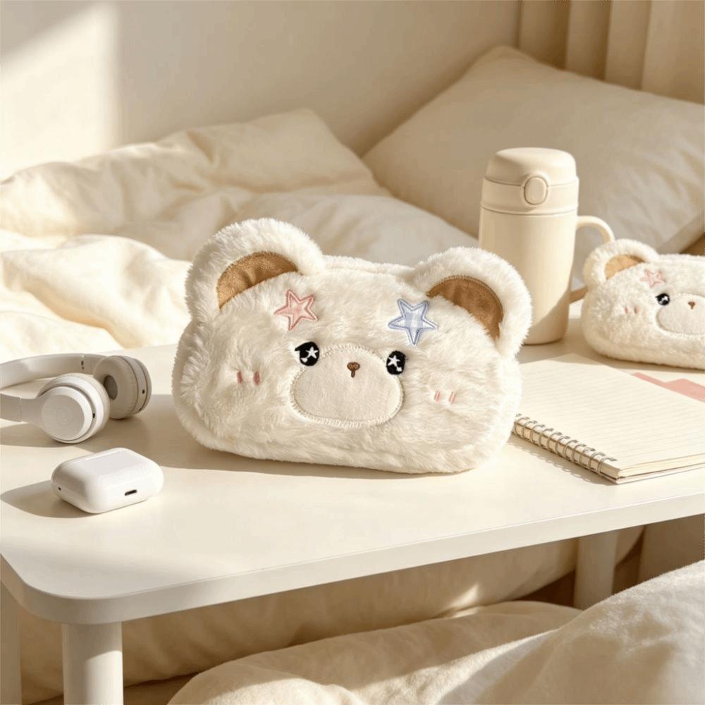 Fluffy Plush Bear Pencil Case Cartoon Bear Plush Pen Bag New Plush Pencil Case  Kids Girls