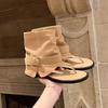 A New Style of Women's Shoes with Round Toe Buckles and Mid-calf Boots for Wearing Outside