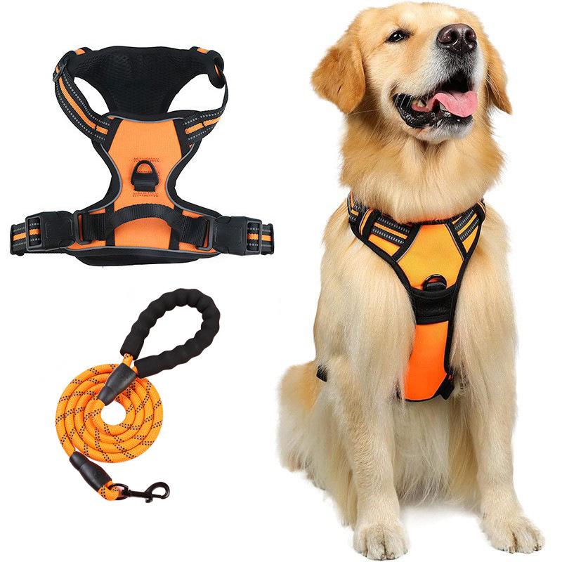 Hundeleine, Explosionsgeschützt, Stoßfest, Ausbruchsicher, Brust- und Rückenband für große Hunde, Reflektierende Hundeleine, Westenstil Haustier