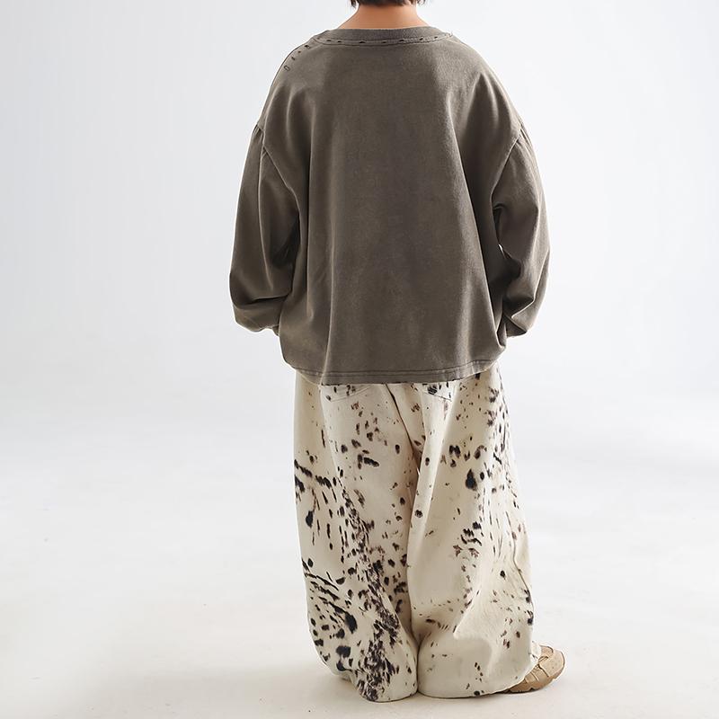 Korean Boys Jeans Spring Autumn Kids Leopard Print Casual Wide Leg Pants Children Versatile Trousers