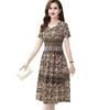 Vintage Floral Print Midi Dress for Women Short Sleeve Smocked Waist A-Line Dress Summer V Neck Swing Sundress