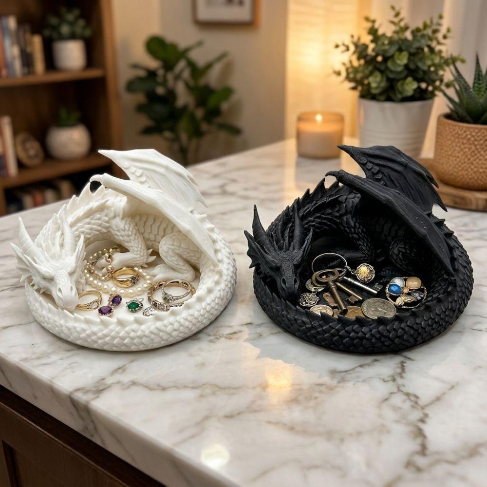 Gothic Coiled Dragon Jewelry Tray 3D Printing Dragon Shaped Trinket Bowl Home Decor