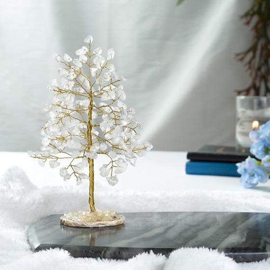 Albero Della Vita In Quarzo Trasparente Con Bracciale Chakra – Portafortuna Feng Shui – Decorazione Cristallo Per Meditazione E Casa – Fatto A Mano India