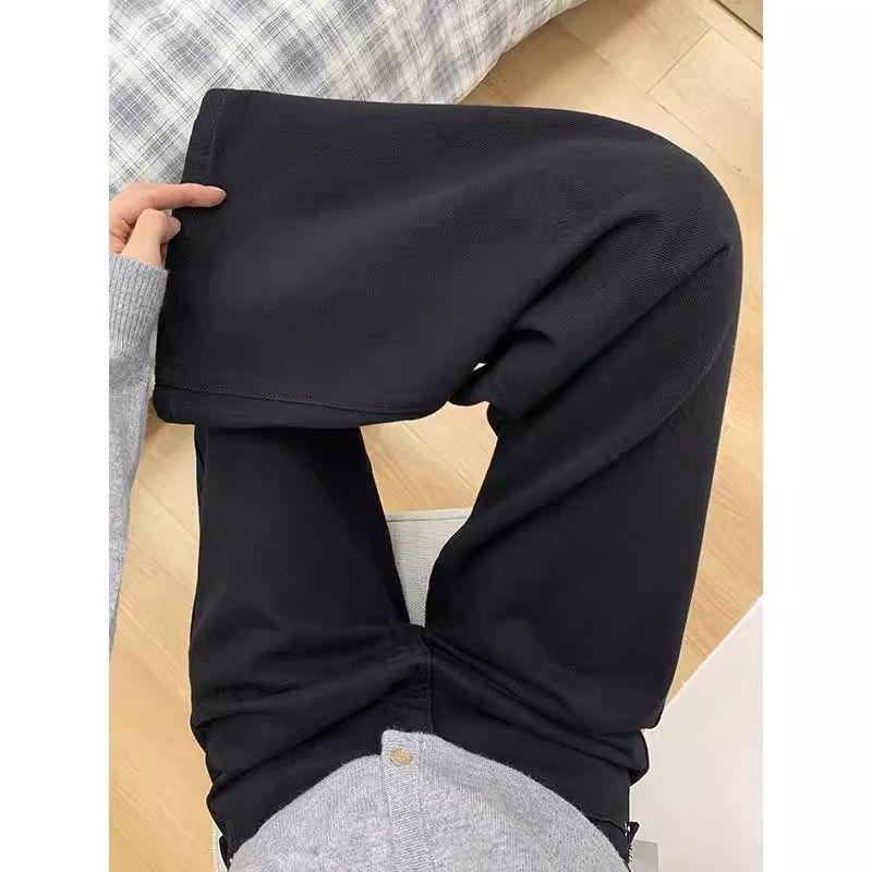 2025 A/W Plus Size Women's Black Wide-Leg Slimming Straight-Leg Jeans