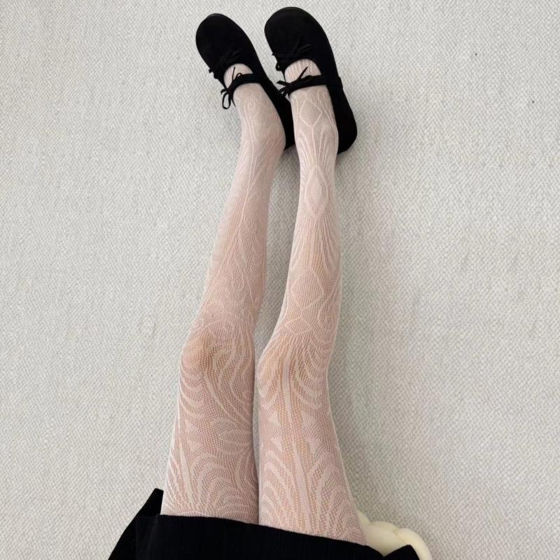 Women Vintage Hollowed Out Fishnet Pantyhose Stockings Japanese Aesthetic Exotic Patterned Sheer Mesh Tights Leggings