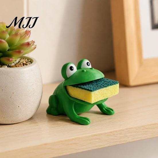 Garden Style Sink Draining Rack Frog Sponge Holder for Kitchen Sink, Cute Animal Shape Dish Drying Storage Caddy, Rack, Novelty Countertop Organizer