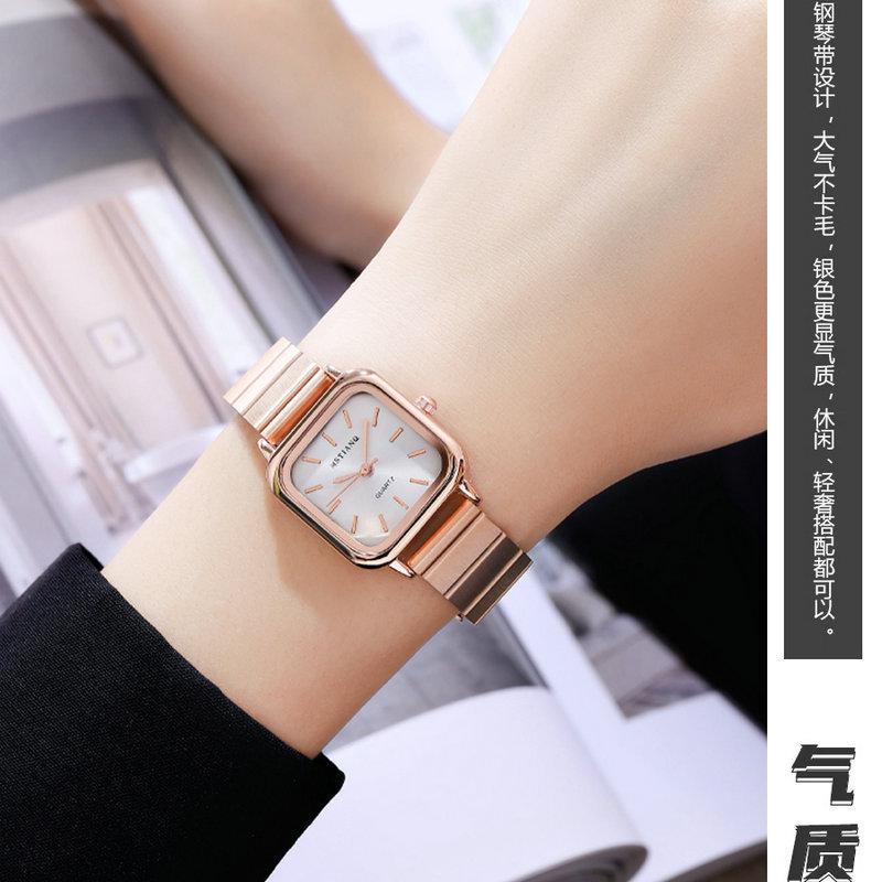 Cold Wind Watch Female High School Student Niche Temperament Wind Light Luxury Square Bamboo Fashion Women'S Watch