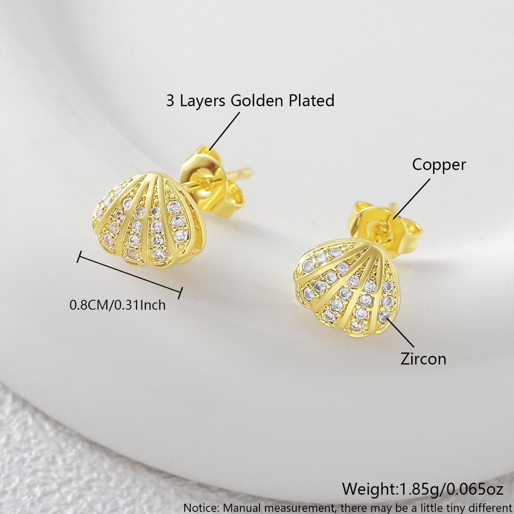 Embedded Zircon Double-layered Shell Stud Earrings - Luxurious and Exquisite Ear Accessories for Women
