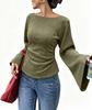 Women Off Shoulder Knitted Sweater Long Sleeve Asymmetric Hem Casual Top
