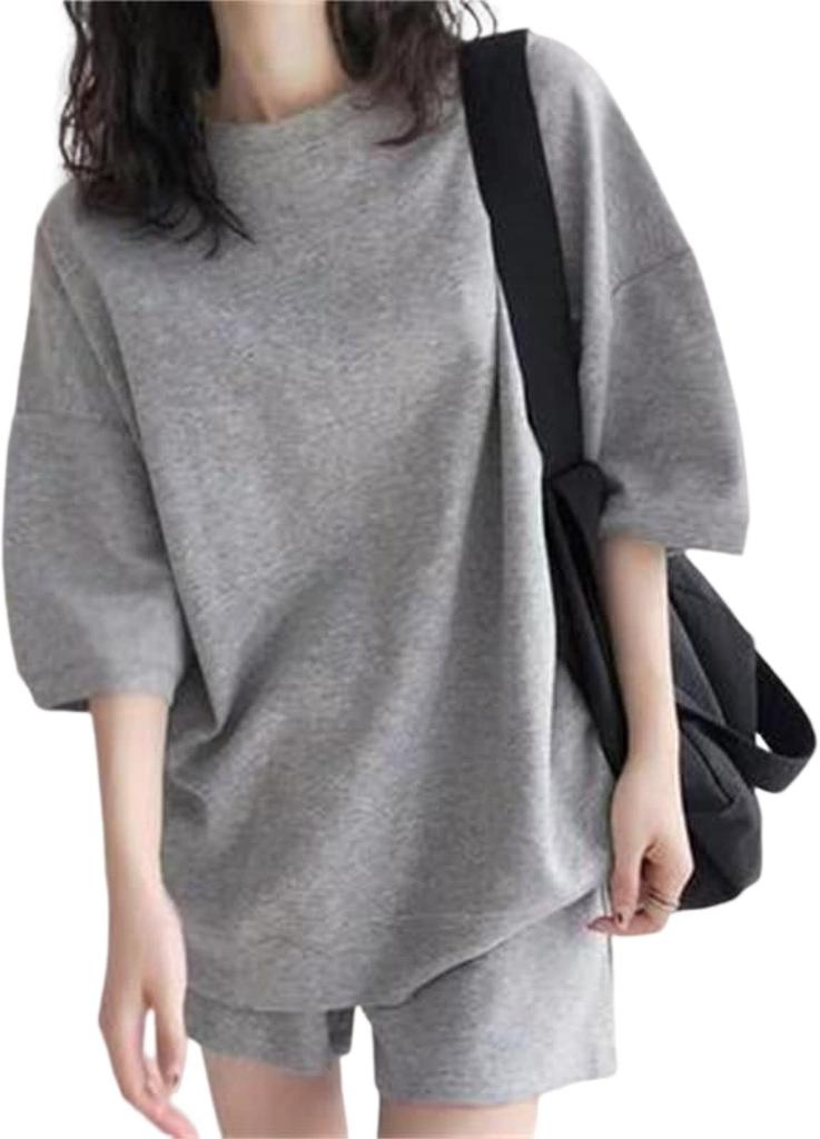 Sweat Setup Tops Shorts Tops and Bottoms Room Wear 2 Piece Set Spring Summer Setup Sleepwear Sleepwear Short Sleeve Top and Bottom Spring Top and