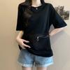 Vintage Reißverschlusstaschen Patchwork Locker Trend Oberteile Sommer Kurzarm Einfarbig Locker Mode T-Shirts Lässig Koreanische Damenbekleidung