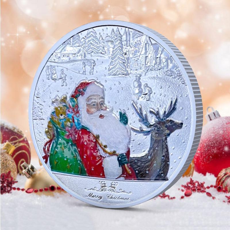 Christmas backpack decoration, commemorative coins, antique silver coins, Santa Claus, Christmas Eve, gifts, gold coins, silver coins, keychains