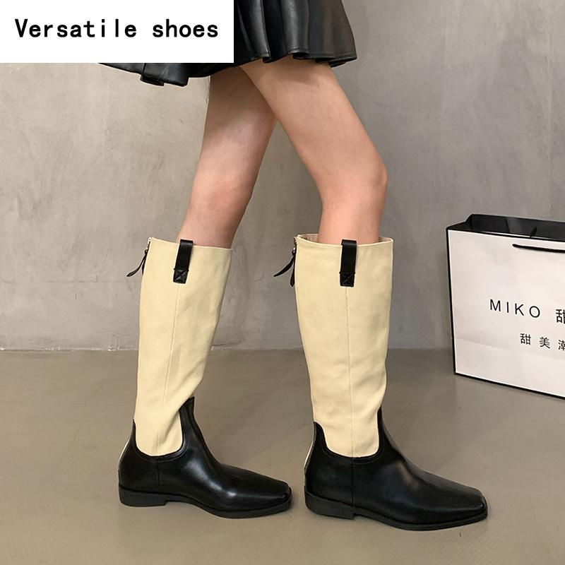 Vintage Women Western Knee High Boots Fashion Mix Colors Shoes Autumn Winter Laides Concise Long Botas De Mujer