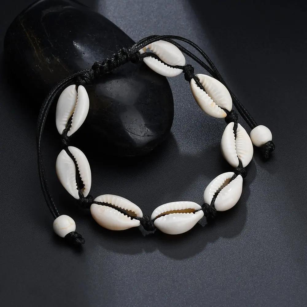 

Bohemian Shell Charm Bracelets For Women Men Summer Sandy Beach Handmade String Rope Chains Bangle DIY Ankle Jewelry Accessories чёрный