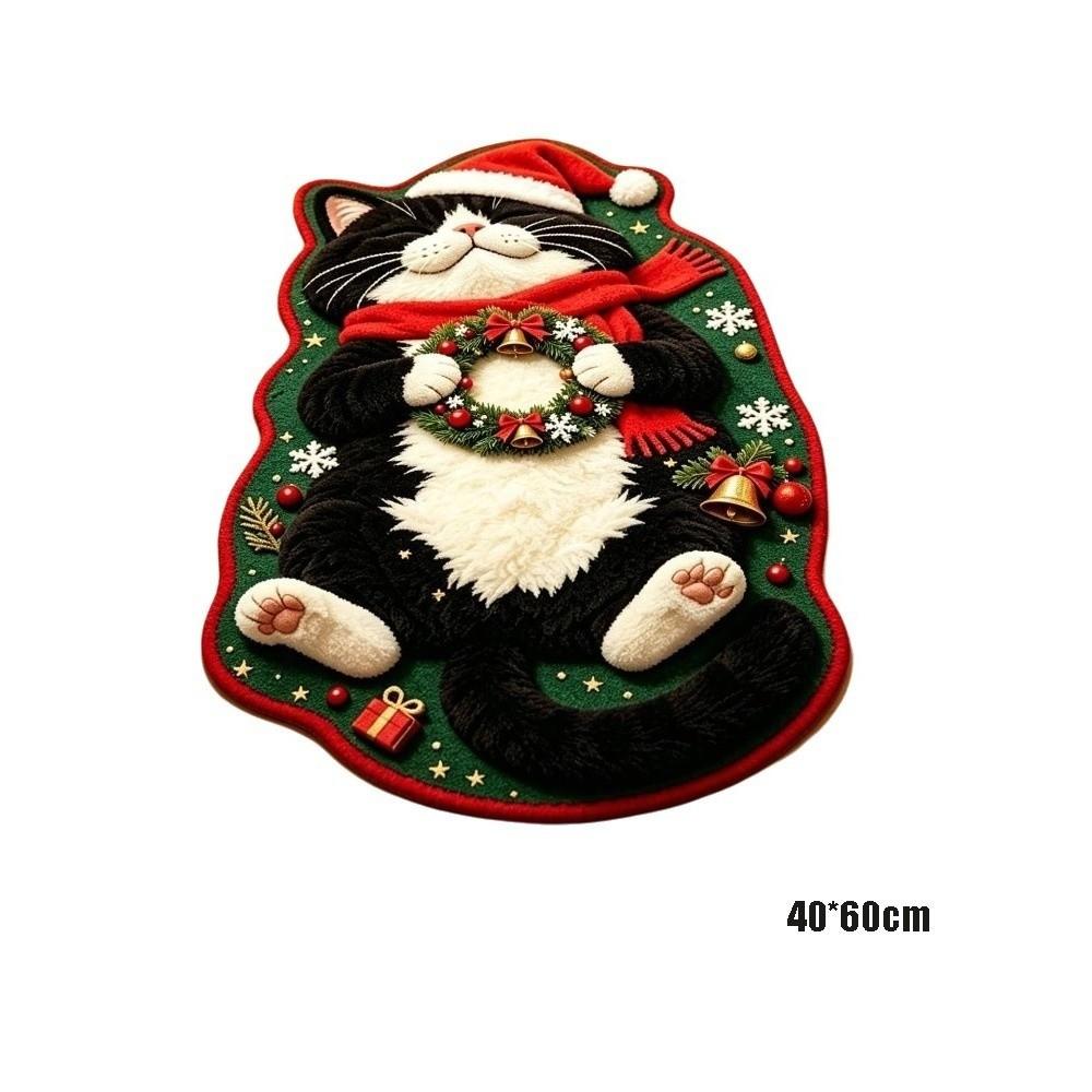 Christmas Theme Pattern Sleeping Cat Floor Mat Plush Cartoon Doormat Carpet for Living Room