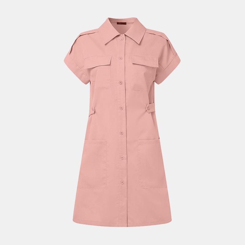 ZANZEA Women Turn Down Collar Short Sleeve Casual Shirt Dress