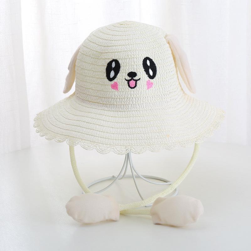 Hat with moving ears will light up Children's sunshade Straw hat Women's summer sun protection Cute rabbit hat Outdoor scenic spot