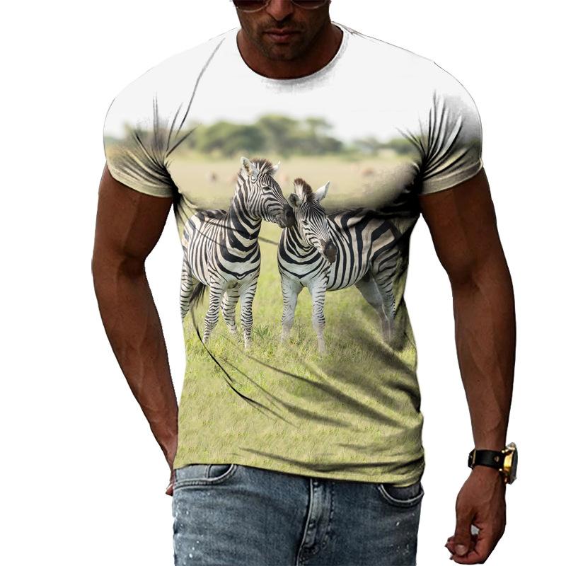 Summer Fashion Casual Men's T-shirt with Street Style Round Neck 3D Printed Zebra Pattern T-Shirts Men’s