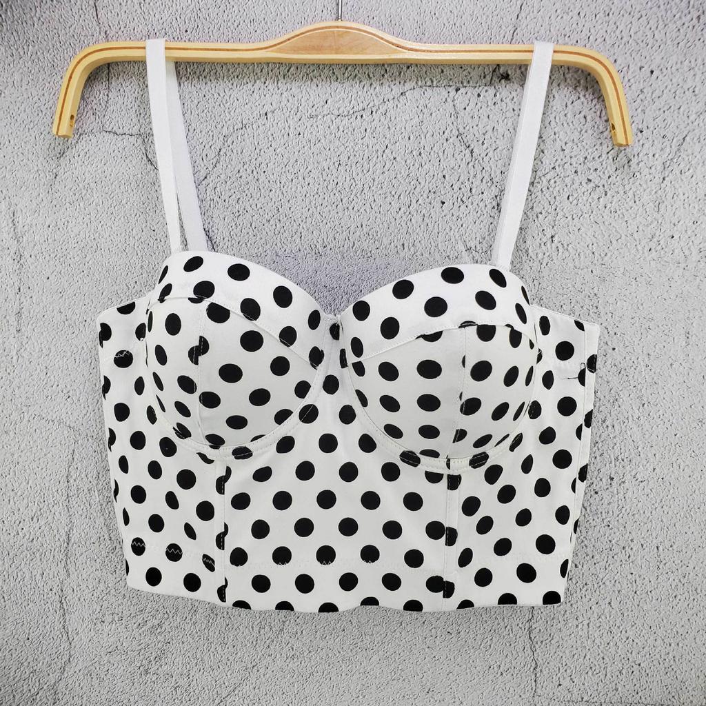 Classic Women Black White Dot Tube Top Corset Bustier Girl Sexy Push Up Vest Bralet Lady Bra Cropped Tops Club Party Lingerie