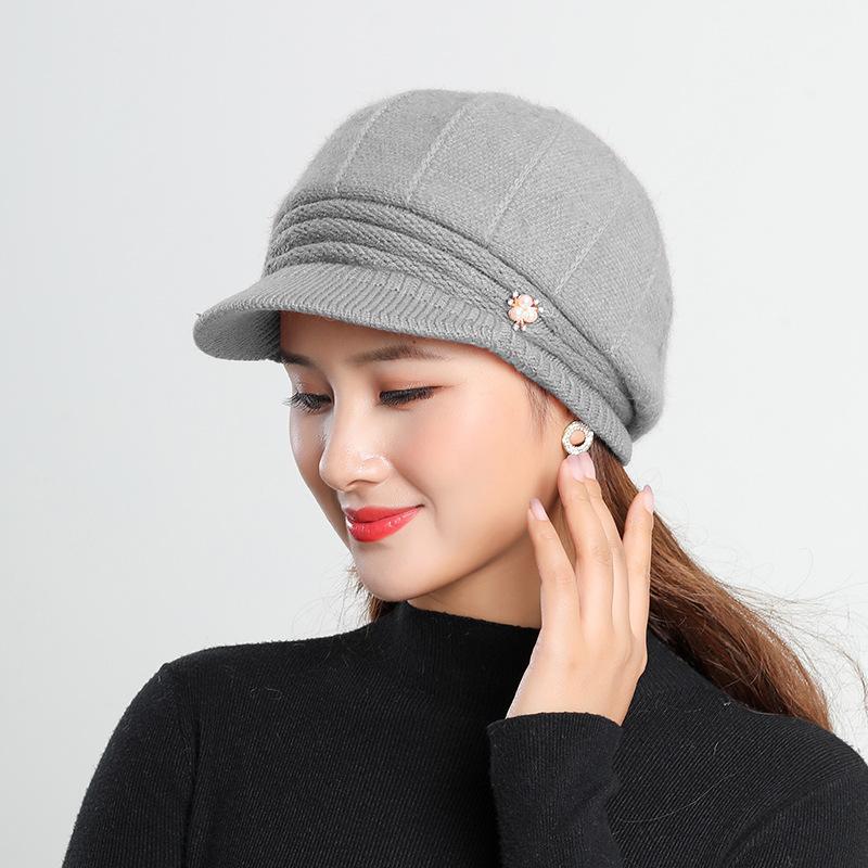 Korean Women's Knitted Solid Color Short Brimmed Duckbill Hat Outdoor Plush Tourist Knitted Beret Hat Trend