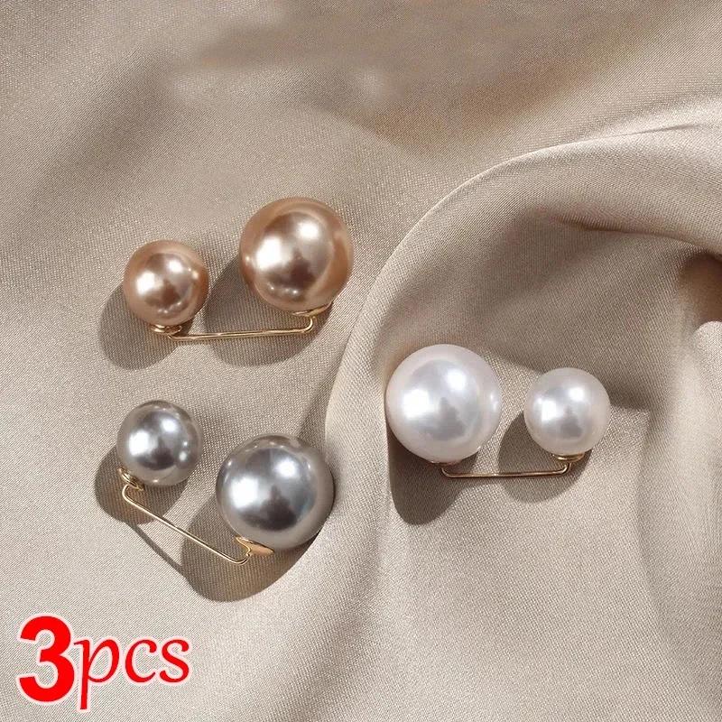 3/6Pcs Double Pearl Brooch Pins Anti-fade Exquisite Elegant Brooches for Women Sweater Cardigan Clip Coat Summer Dress Jewelry