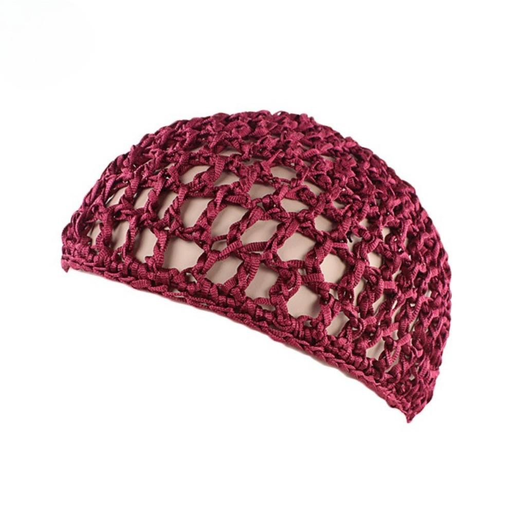 

Hand-Knit Elastic Sleep Nightcap Breathable Crochet Hair Net Soft Comfort Hair Cover for Men Women бордовий