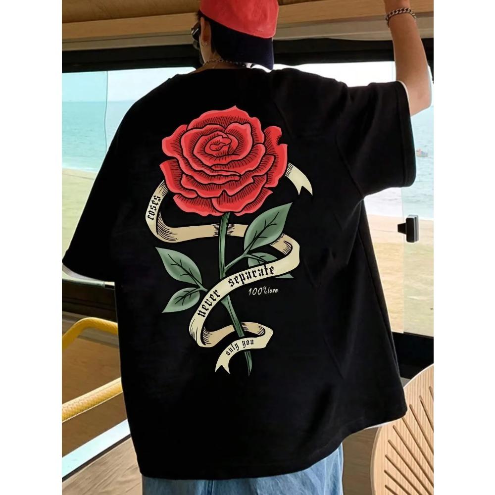 Rosas vermelhas envoltas em fitas roupas de impressão masculinas algodão respirável camiseta roupas grandes casuais camisetas soltas manga curta