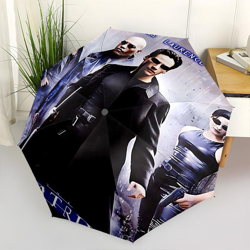 1pc Matrix Keanu Reeves Automatic Folding Umbrella - Compact 8-Rib Design, Durable Plastic & Iron1191L