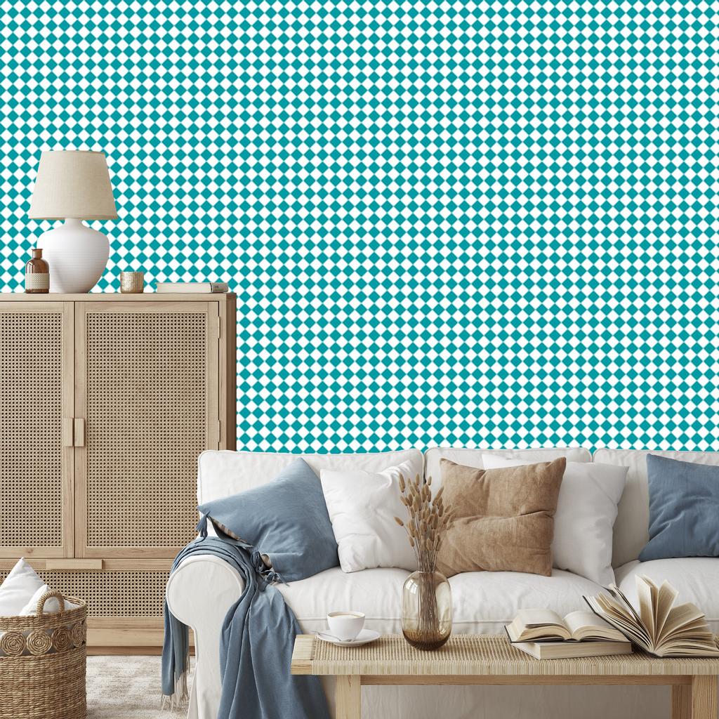 Geometric rhombus wallpaper turquoise, celadon and white 50x1000
